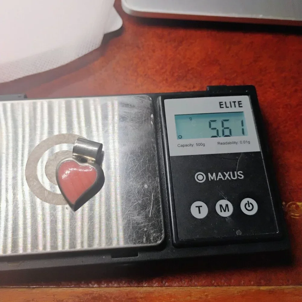 Vtg ATI 925 Mexico Sterling Silver Pink Rhodochrosite Heart Pendant - Picture 5 of 6